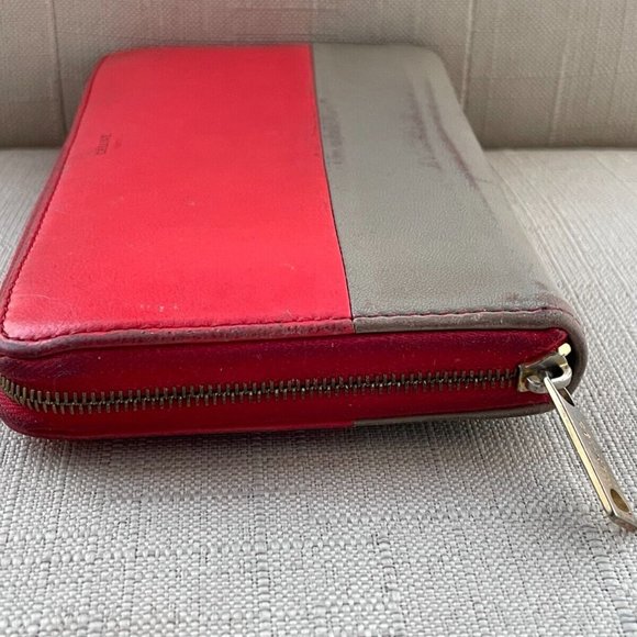 Celine Women Clutch Wallet Card Holder Red/Gray Genuine Leather Zip Around Purse - Picture 5 of 12